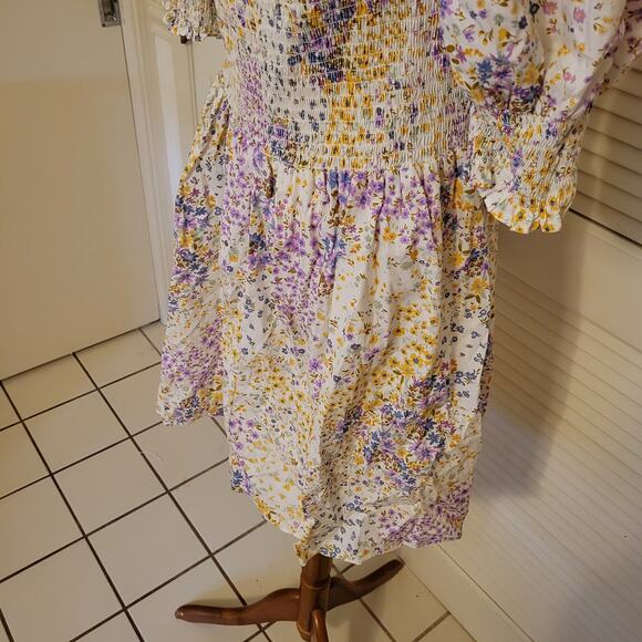 1 State Medium Floral Cottagecore Puff Sleeve Smocked Mini Dress - Picture 4 of 8